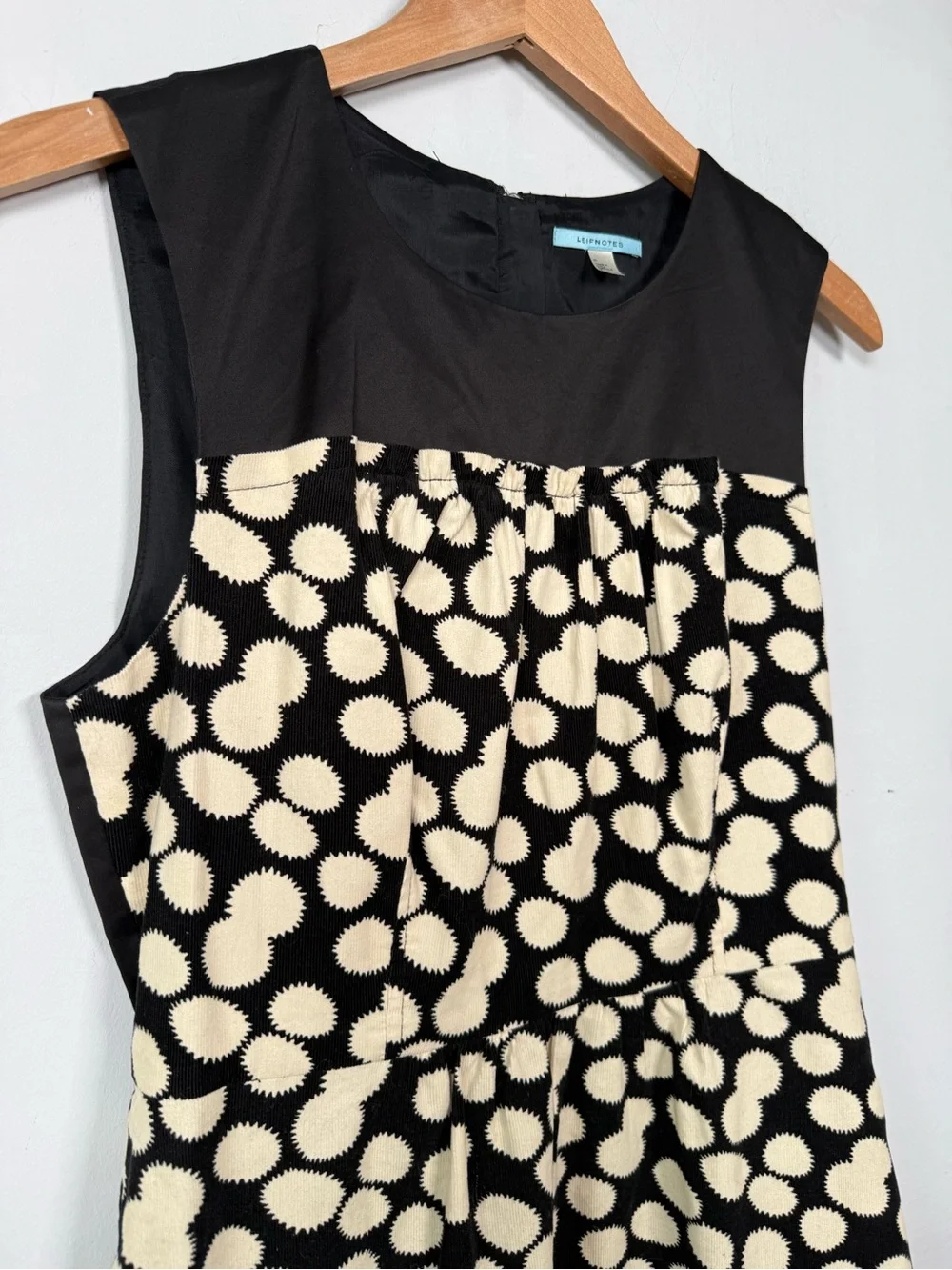 Anthropologie LEIFNOTES Women's SZ 10 Notched Dots Corduroy Dress Black Ivory
